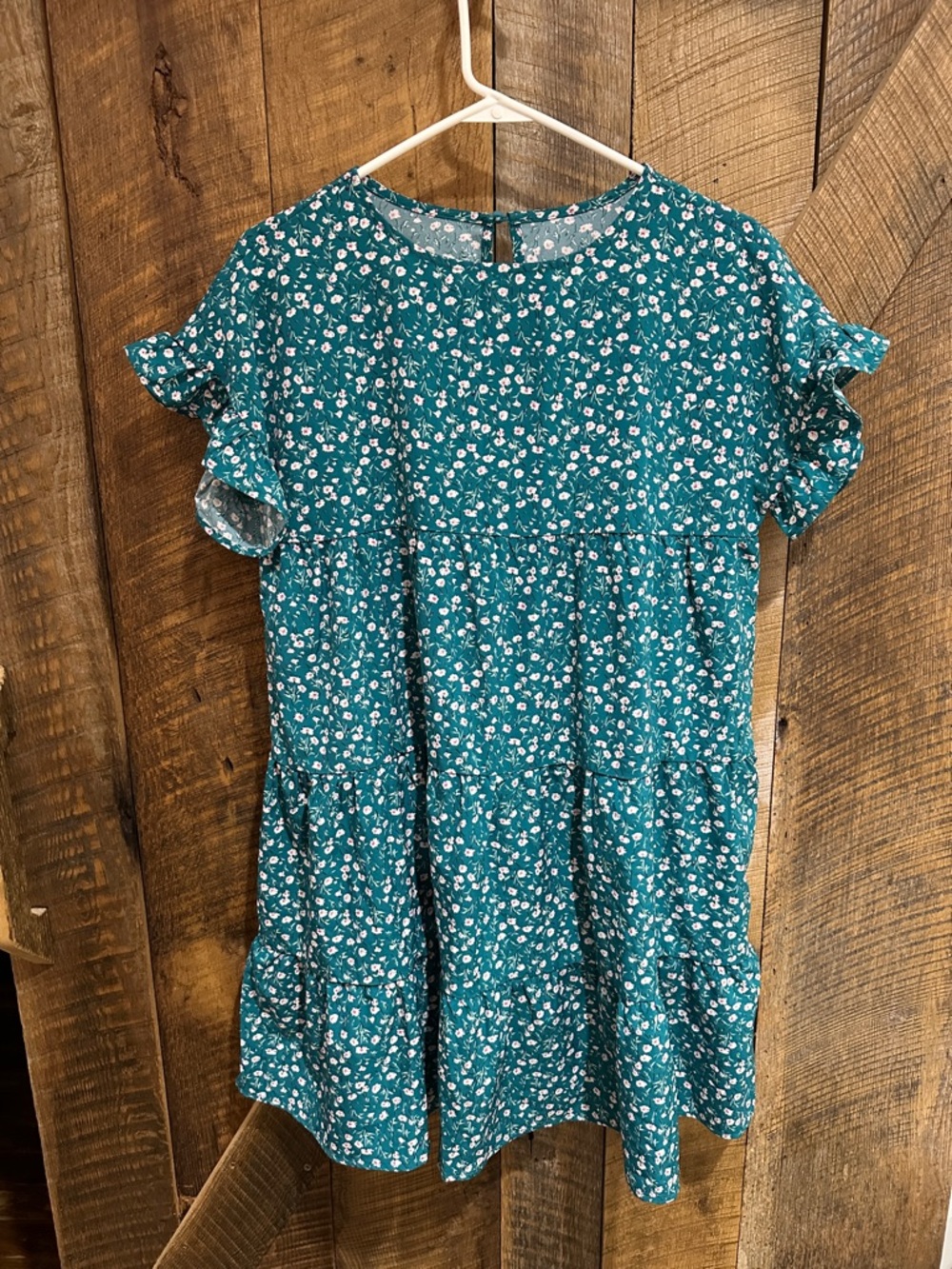 Womens Boho Floral Ruffle Sleeve Loose Flowy Casual Tiered Mini Dress F09